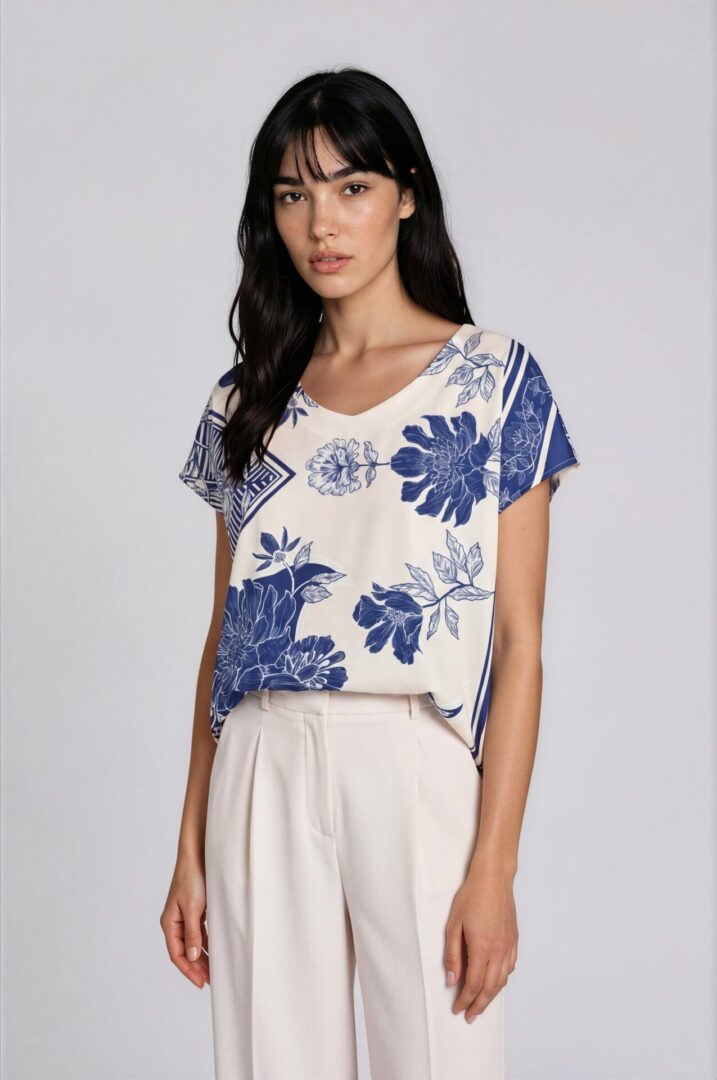 ΜΠΛΟΥΖΑ ΜΕ FLORAL PRINT ΚΑΙ ΔΙΑΚΟΣΜΗΤΙΚΟ BORDER