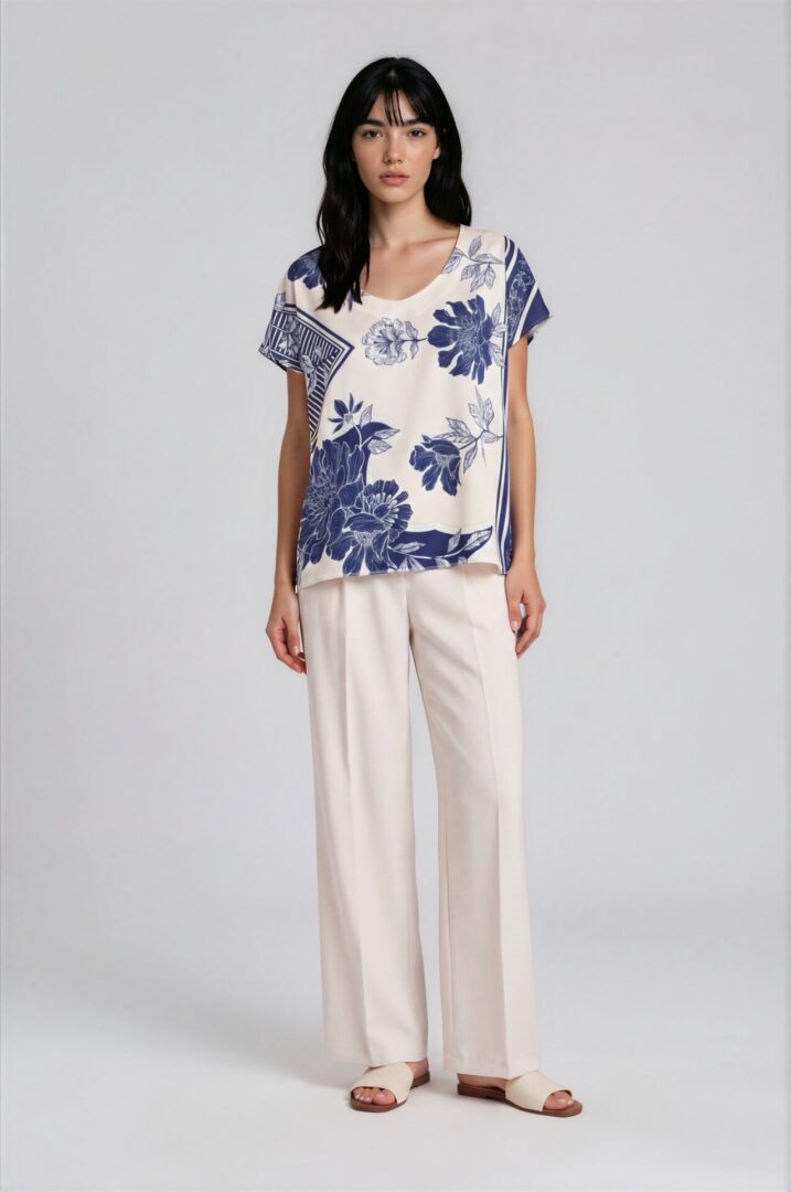 ΜΠΛΟΥΖΑ ΜΕ FLORAL PRINT ΚΑΙ ΔΙΑΚΟΣΜΗΤΙΚΟ BORDER - Image 2